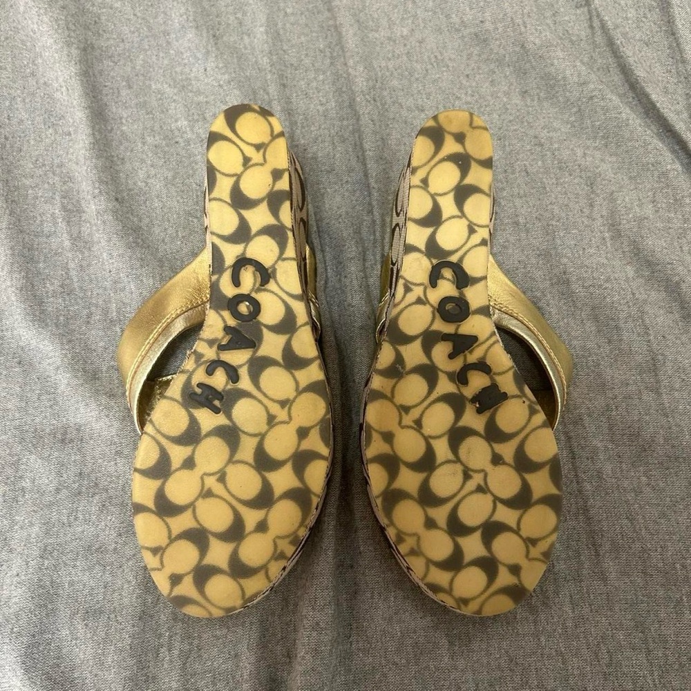 Coach Women's Gold and Tan Wedge Sandals - Picture 3 of 8